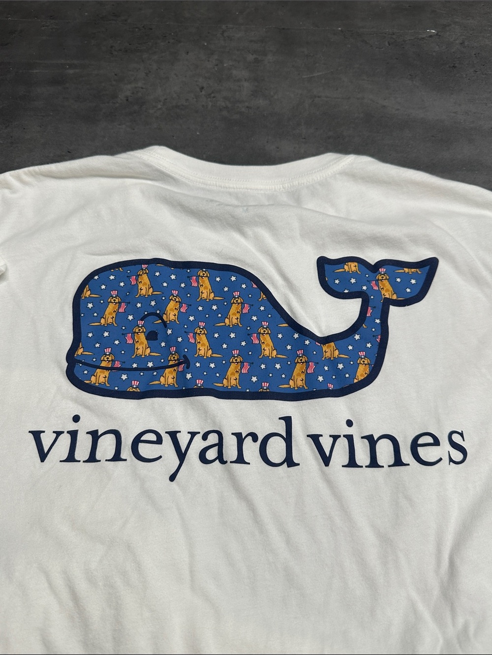 Vineyard Vines White Tee with Patriotic dog
